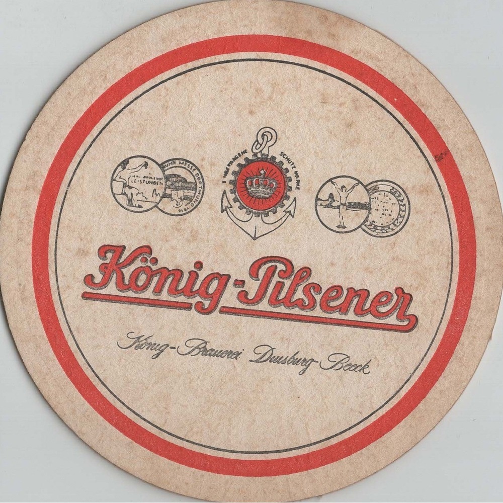 Vintage Konig Pilsener Beer Coaster Konig Brauerei Duisburg Beeck German Barware